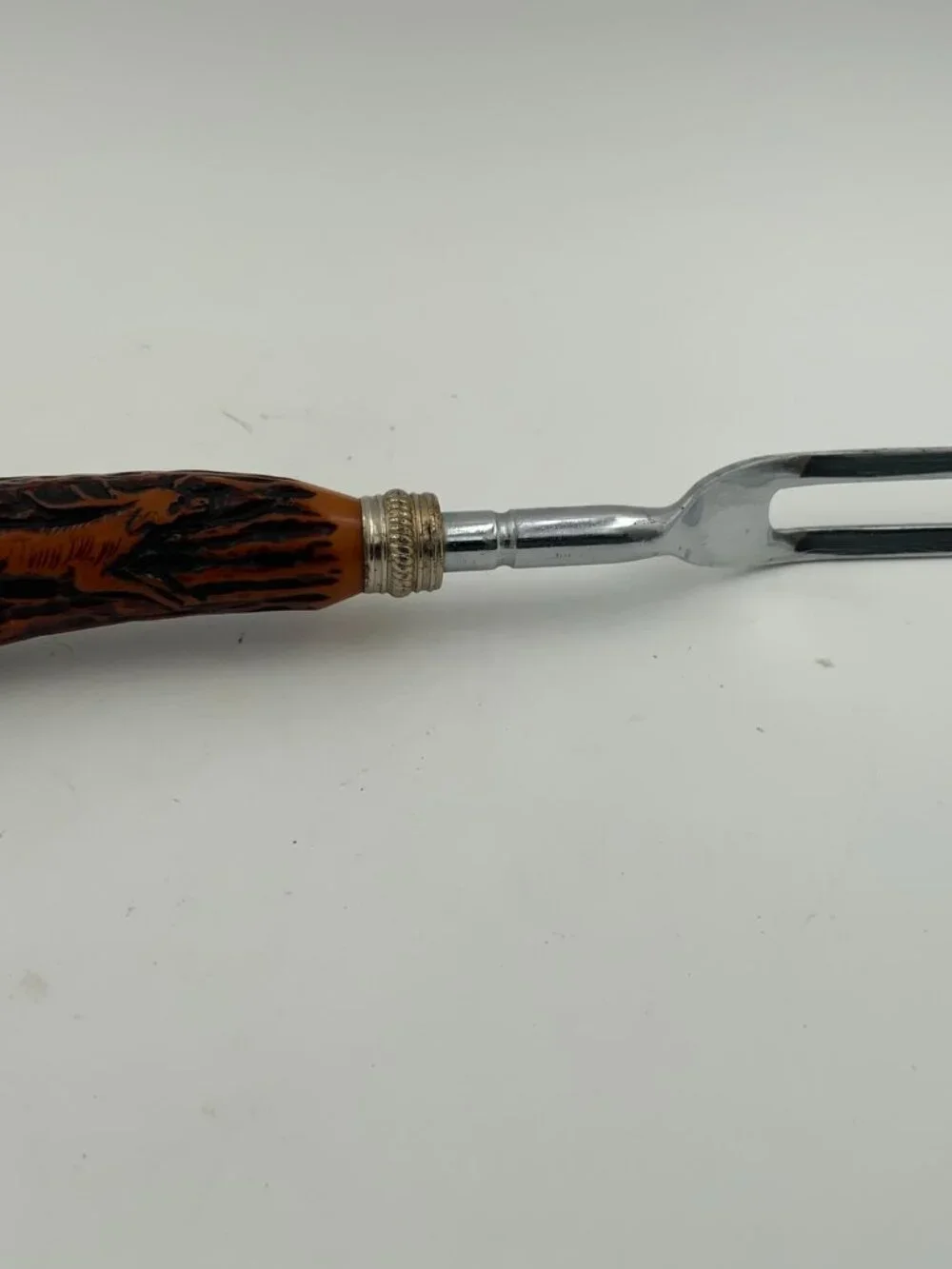 Vintage Meat Serving Fork Carved Deer in the Bakelite Handle Made In Japan